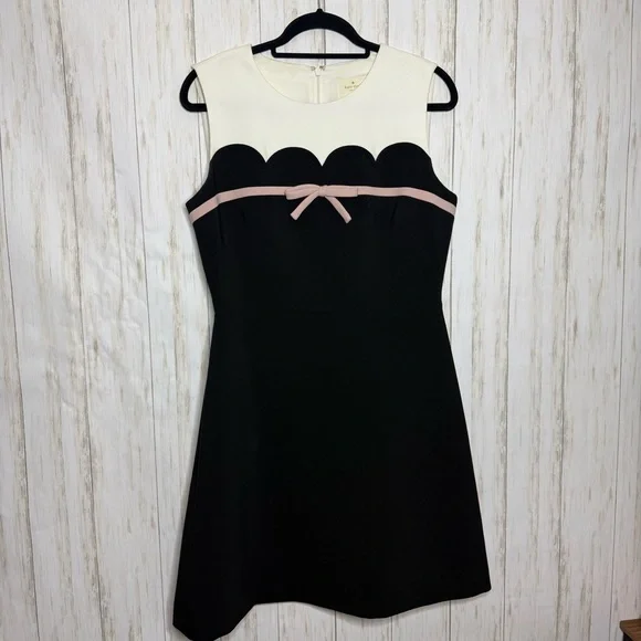 Kate Spade Classic Black and White Pink Bow Scalloped edge dress 10 - Picture 9 of 11
